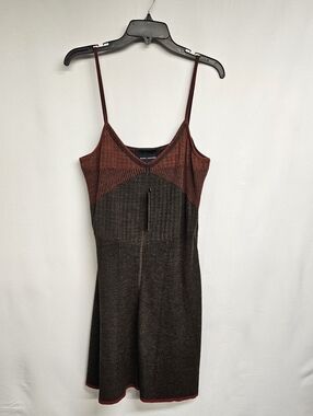 Marc Jacobs Pointelle Knit Dress Brown Rust Flare Skirt Spaghetti Straps Large